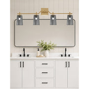 Toltec Corbin 4-Light Bath Bar | Modern New Age Brass Steel and Smoke Bubble Glass | Bathroom Vanity Light | 5.5 x 11.25 in | Model 2314-NAB-262
