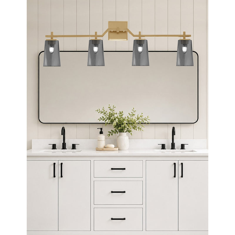 Toltec Corbin 4-Light Bath Bar | Modern New Age Brass Steel and Smoke Bubble Glass | Bathroom Vanity Light | 5.5 x 11.25 in | Model 2314-NAB-262