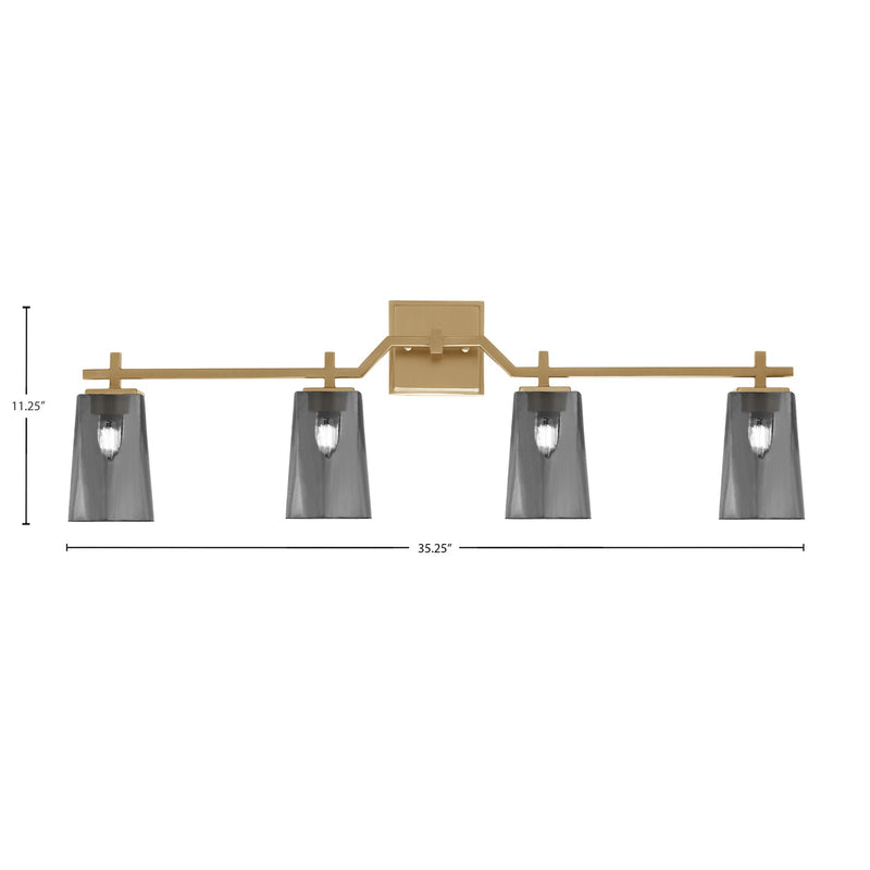 Toltec Corbin 4-Light Bath Bar | Modern New Age Brass Steel and Smoke Bubble Glass | Bathroom Vanity Light | 5.5 x 11.25 in | Model 2314-NAB-262