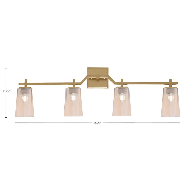 Toltec Corbin 4-Light Bath Bar | New Age Brass and Amber Gradient Glass | Bathroom & Powder Room Vanity Light | 5.5 x 11.25 in | Model 2314-NAB-263