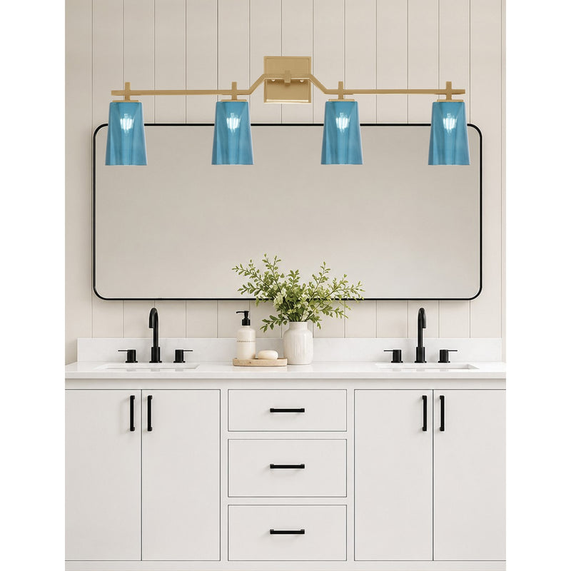 Toltec Corbin 4-Light Bath Bar | New Age Brass and Blue Gradient Glass | Bathroom & Powder Room Vanity Light | 5.5 x 11.25 in | Model 2314-NAB-265