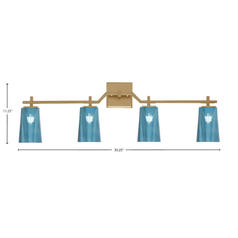 Toltec Corbin 4-Light Bath Bar | New Age Brass and Blue Gradient Glass | Bathroom & Powder Room Vanity Light | 5.5 x 11.25 in | Model 2314-NAB-265