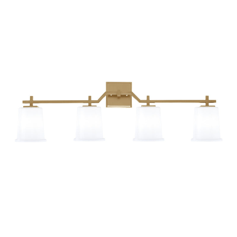 Toltec Corbin 4-Light Bath Bar | New Age Brass and White Opal Glass | Bathroom & Powder Room Vanity Light | 5.5 x 10.25 in | Model 2314-NAB-5031
