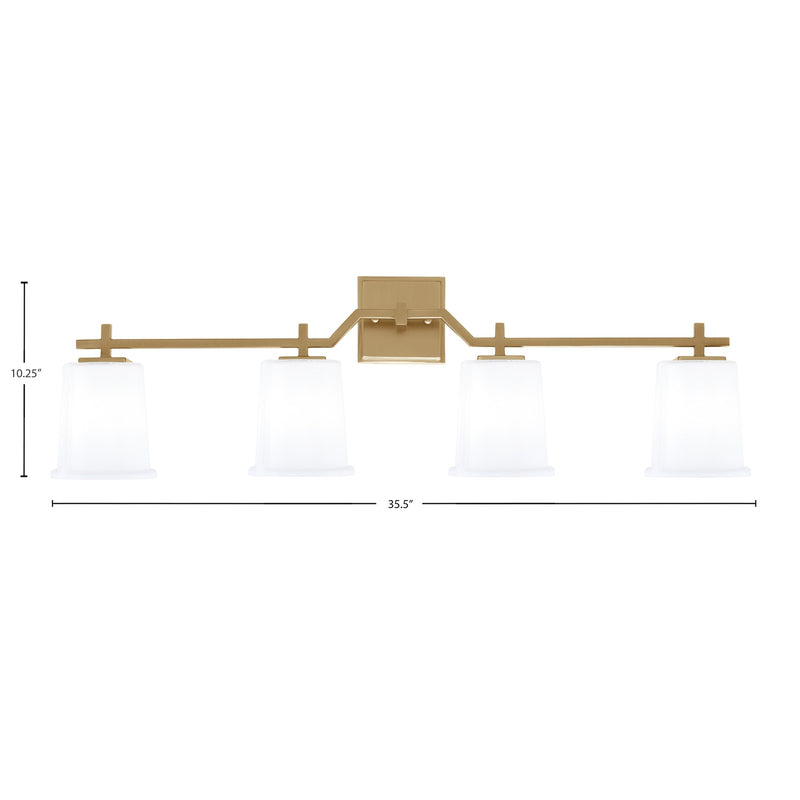 Toltec Corbin 4-Light Bath Bar | New Age Brass and White Opal Glass | Bathroom & Powder Room Vanity Light | 5.5 x 10.25 in | Model 2314-NAB-5031