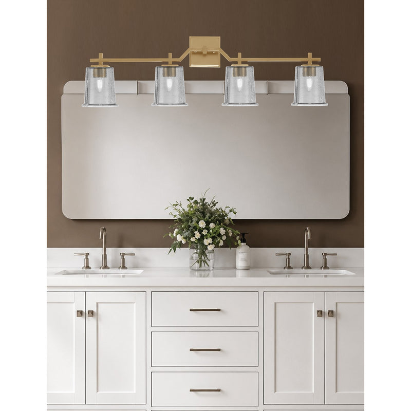 Toltec Corbin 4-Light Bath Bar | New Age Brass and Smoke Bubble Glass | Bathroom & Powder Room Vanity Light | 5.5 x 10.25 in | Model 2314-NAB-5032