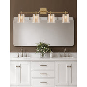 Toltec Corbin 4-Light Bath Bar | New Age Brass and Amber Bubble Glass | Bathroom Vanity Light | 5.5 x 10.25 in | Model 2314-NAB-5033