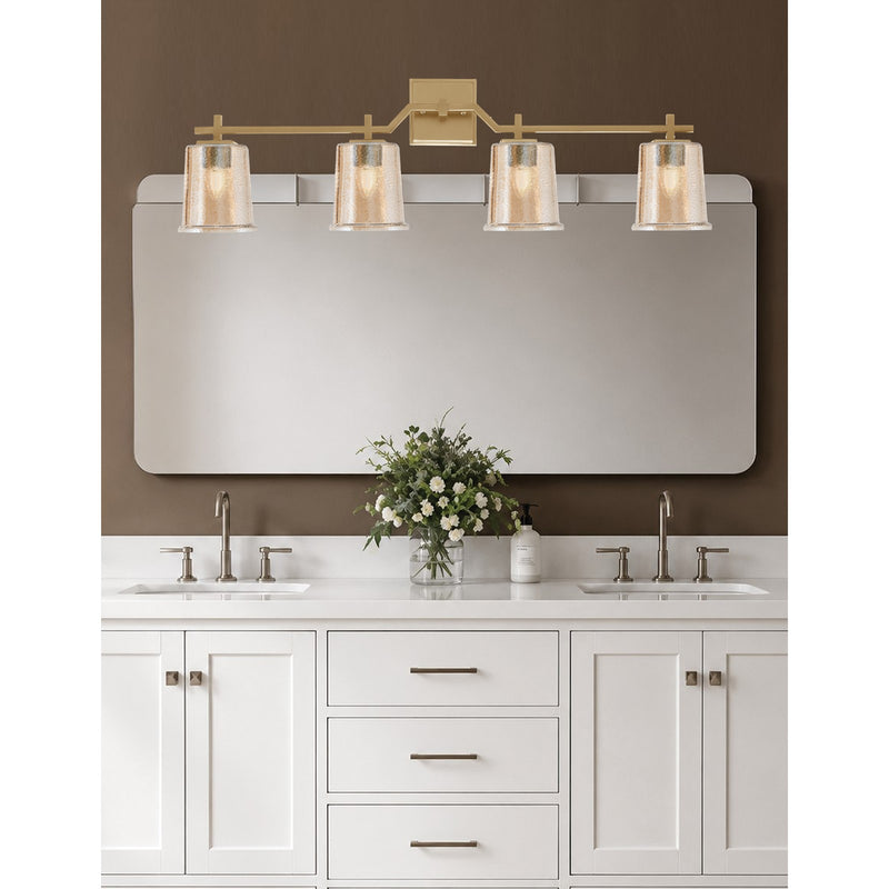 Toltec Corbin 4-Light Bath Bar | New Age Brass and Amber Bubble Glass | Bathroom Vanity Light | 5.5 x 10.25 in | Model 2314-NAB-5033