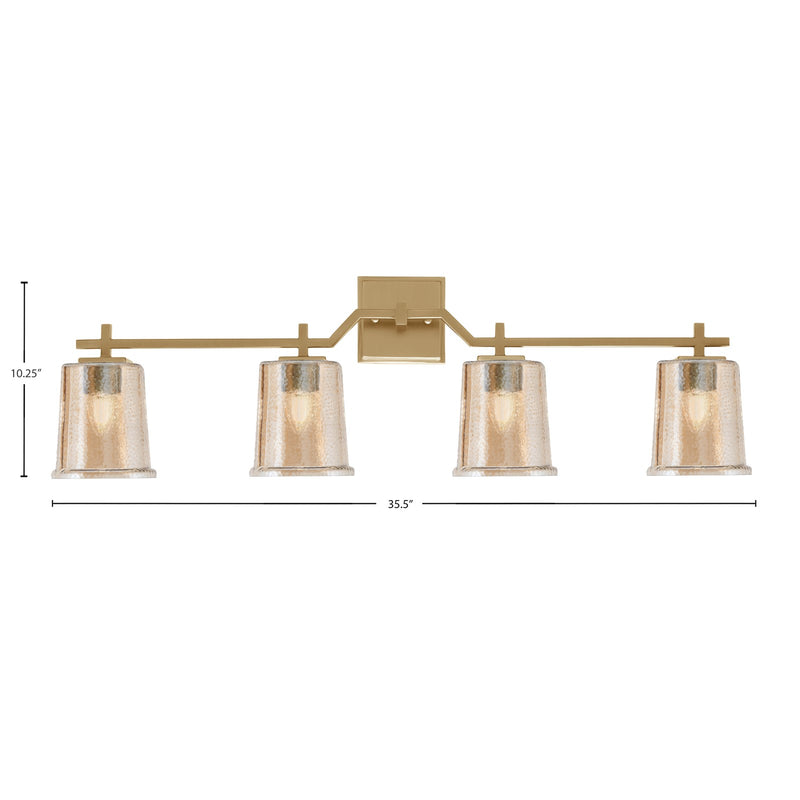 Toltec Corbin 4-Light Bath Bar | New Age Brass and Amber Bubble Glass | Bathroom Vanity Light | 5.5 x 10.25 in | Model 2314-NAB-5033