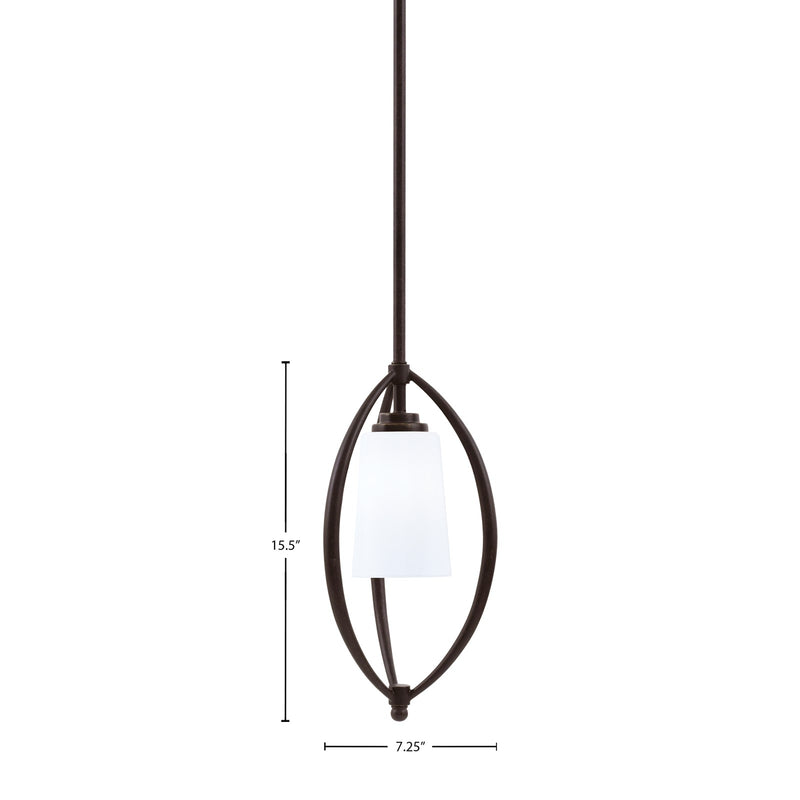 Toltec Marquise 7in 1-Light Mini Pendant | Dark Granite Steel and White Opal Glass | Kitchen Island & Dining Room | 7.25 x 15.5 in | Model 2401-DG-261