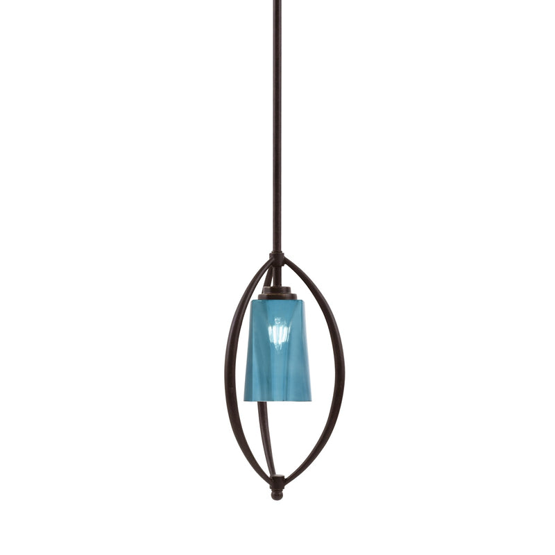 Toltec Marquise 7in 1-Light Mini Pendant | Dark Granite Steel and Blue Gradient Glass | Kitchen Island & Dining Room | Model 2401-DG-265