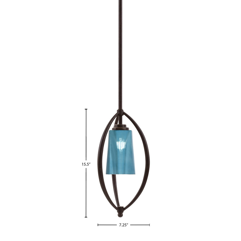 Toltec Marquise 7in 1-Light Mini Pendant | Dark Granite Steel and Blue Gradient Glass | Kitchen Island & Dining Room | Model 2401-DG-265