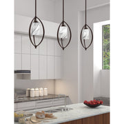 Toltec Marquise 7in 1-Light Mini Pendant | Modern Dark Granite and Onyx Swirl Glass | Kitchen Island & Dining Room | Model 2401-DG-3009