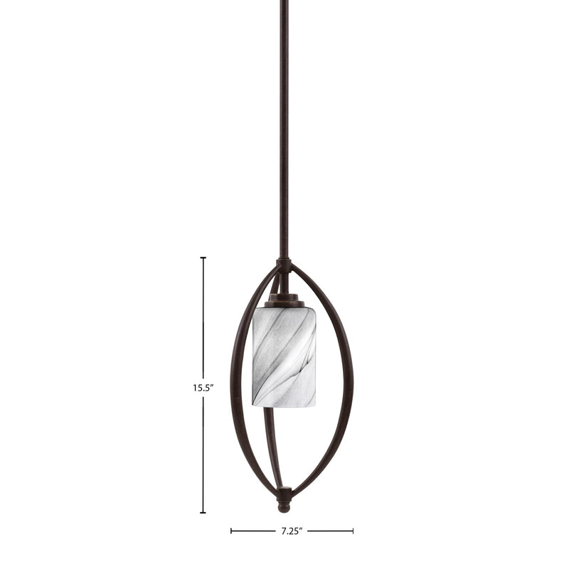 Toltec Marquise 7in 1-Light Mini Pendant | Modern Dark Granite and Onyx Swirl Glass | Kitchen Island & Dining Room | Model 2401-DG-3009