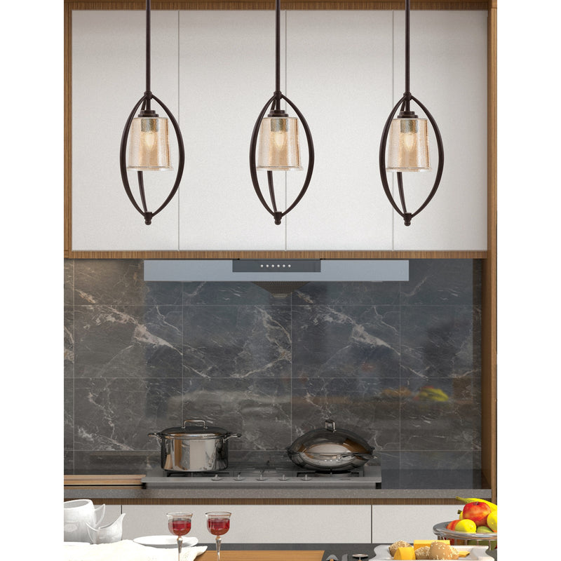 Toltec Marquise 7in 1-Light Mini Pendant | Contemporary Dark Granite and Amber Bubble Glass | Kitchen Island & Dining Room | Model 2401-DG-5033