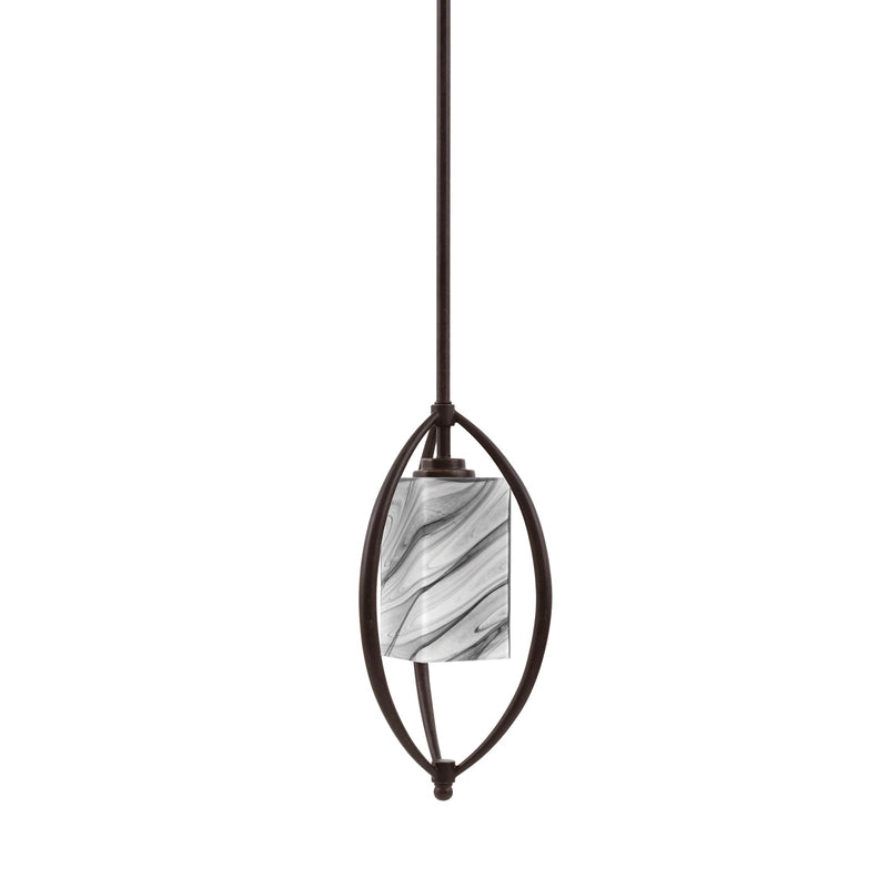 Toltec Marquise 7in 1-Light Mini Pendant | Modern Dark Granite and Onyx Swirl Glass | Kitchen Island & Dining Room | Model 2401-DG-549
