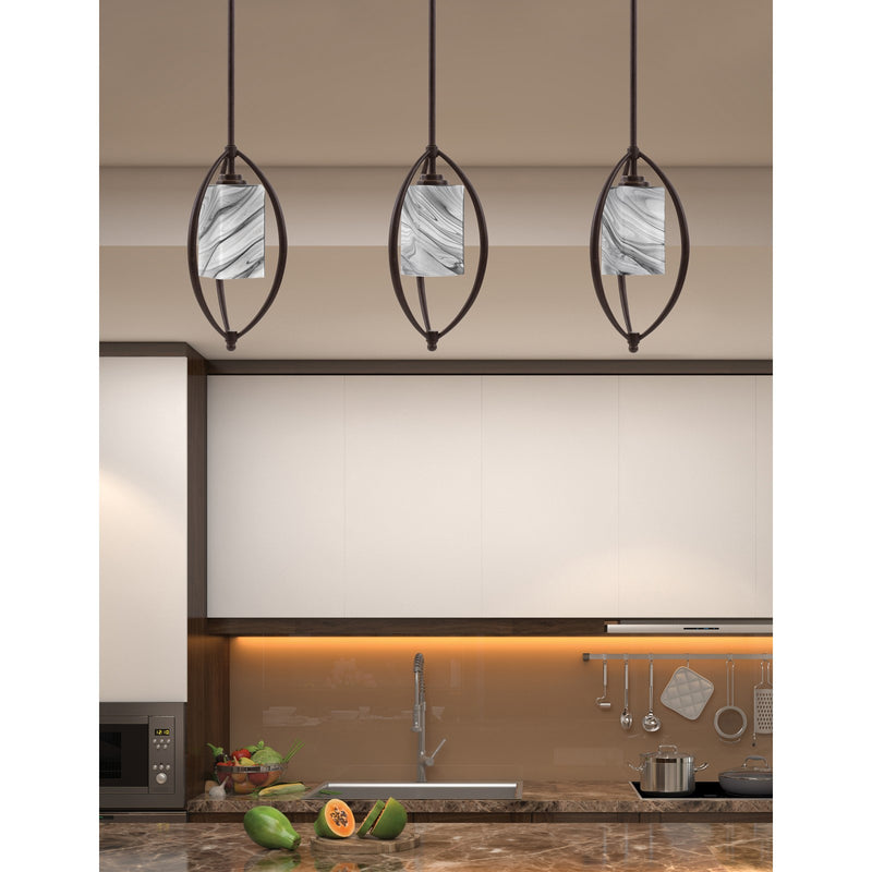 Toltec Marquise 7in 1-Light Mini Pendant | Modern Dark Granite and Onyx Swirl Glass | Kitchen Island & Dining Room | Model 2401-DG-549