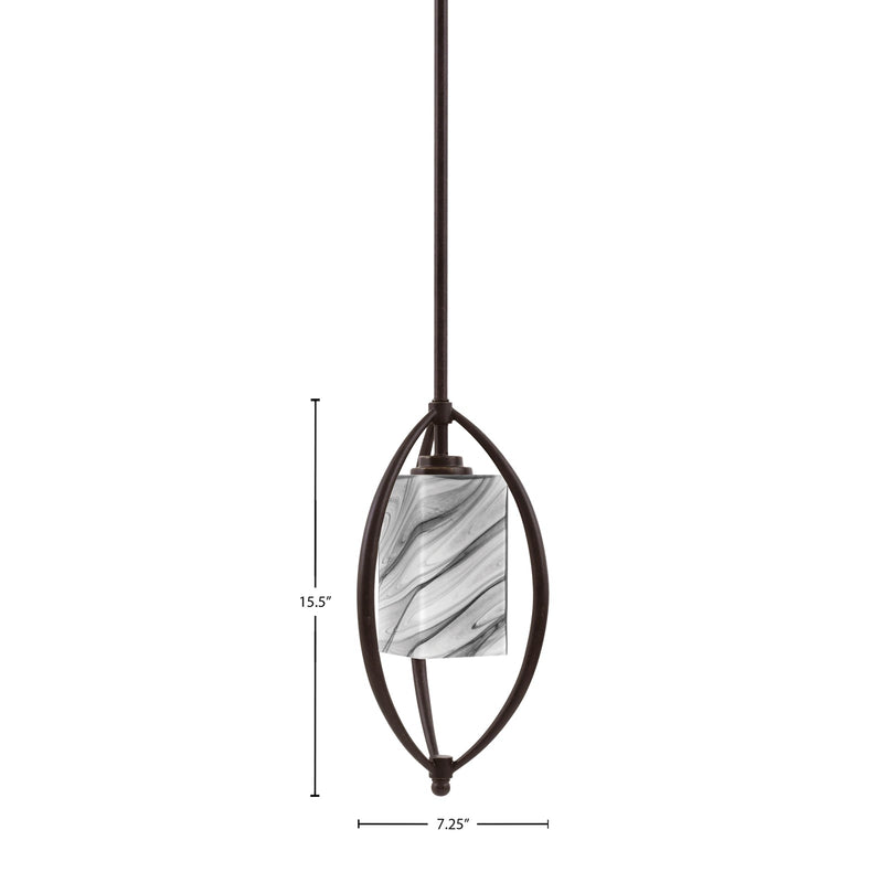 Toltec Marquise 7in 1-Light Mini Pendant | Modern Dark Granite and Onyx Swirl Glass | Kitchen Island & Dining Room | Model 2401-DG-549