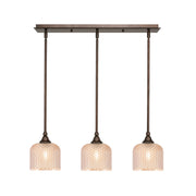 Toltec Stem 26in 3-Light Linear Pendant | Bronze Steel and Amber Textured Glass | Kitchen Island & Dining Room | 26 x 6 x 7.25 in | Model 25-BRZ-4613