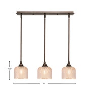 Toltec Stem 26in 3-Light Linear Pendant | Bronze Steel and Amber Textured Glass | Kitchen Island & Dining Room | 26 x 6 x 7.25 in | Model 25-BRZ-4613