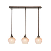 Toltec Stem 26in 3-Light Linear Pendalier | Industrial Bronze Steel and Amber Textured Glass | Kitchen Island & Dining Room | 26 x 6 x 7.25 in | Model 25-BRZ-4623
