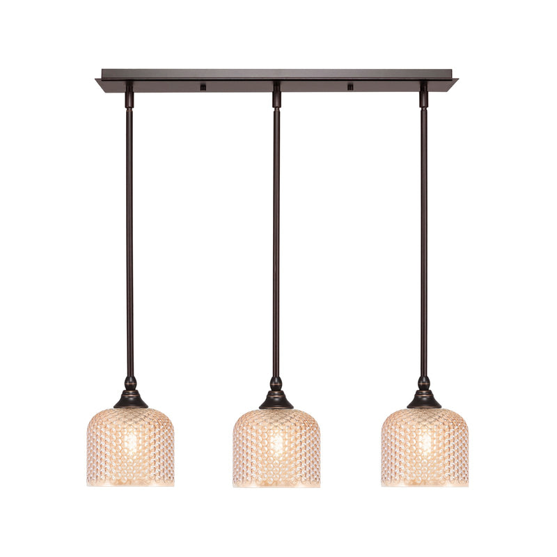 Toltec Stem 26in 3-Light Linear Pendant | Industrial Dark Granite Steel and Amber Textured Glass | Kitchen Island & Dining Room | 26 x 6 x 7.25 in | Model 25-DG-4613