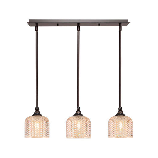 Toltec Stem 26in 3-Light Linear Pendant | Industrial Dark Granite Steel and Amber Textured Glass | Kitchen Island & Dining Room | 26 x 6 x 7.25 in | Model 25-DG-4613