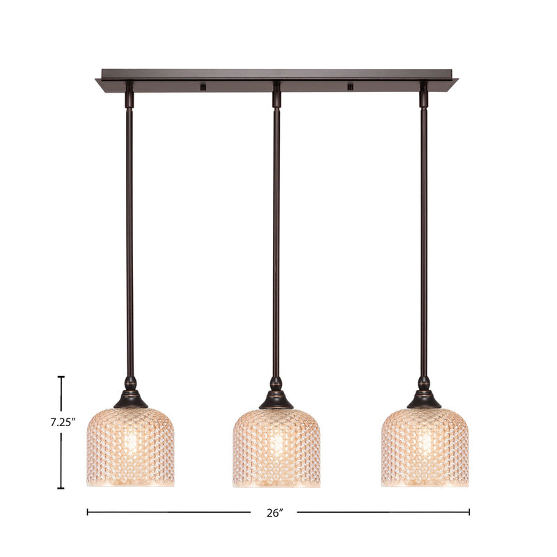 Toltec Stem 26in 3-Light Linear Pendant | Industrial Dark Granite Steel and Amber Textured Glass | Kitchen Island & Dining Room | 26 x 6 x 7.25 in | Model 25-DG-4613