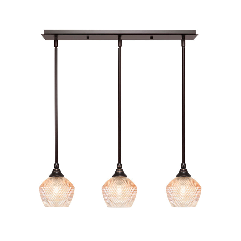 Toltec Stem 26in 3-Light Linear Pendalier | Modern Dark Granite Steel and Amber Textured Glass | Kitchen Island & Dining Room | 26 x 6 x 7.25 in | Model 25-DG-4623