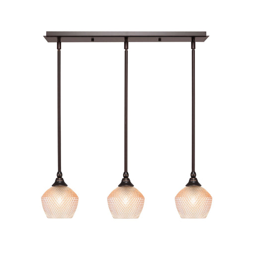 Toltec Stem 26in 3-Light Linear Pendalier | Modern Dark Granite Steel and Amber Textured Glass | Kitchen Island & Dining Room | 26 x 6 x 7.25 in | Model 25-DG-4623