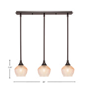 Toltec Stem 26in 3-Light Linear Pendalier | Modern Dark Granite Steel and Amber Textured Glass | Kitchen Island & Dining Room | 26 x 6 x 7.25 in | Model 25-DG-4623
