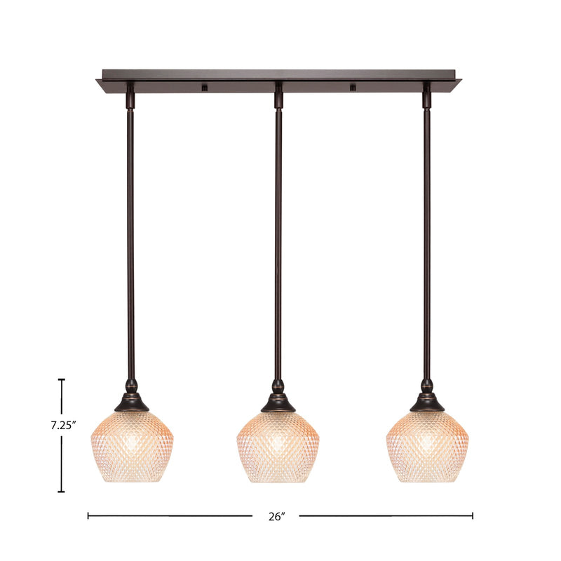 Toltec Stem 26in 3-Light Linear Pendalier | Modern Dark Granite Steel and Amber Textured Glass | Kitchen Island & Dining Room | 26 x 6 x 7.25 in | Model 25-DG-4623
