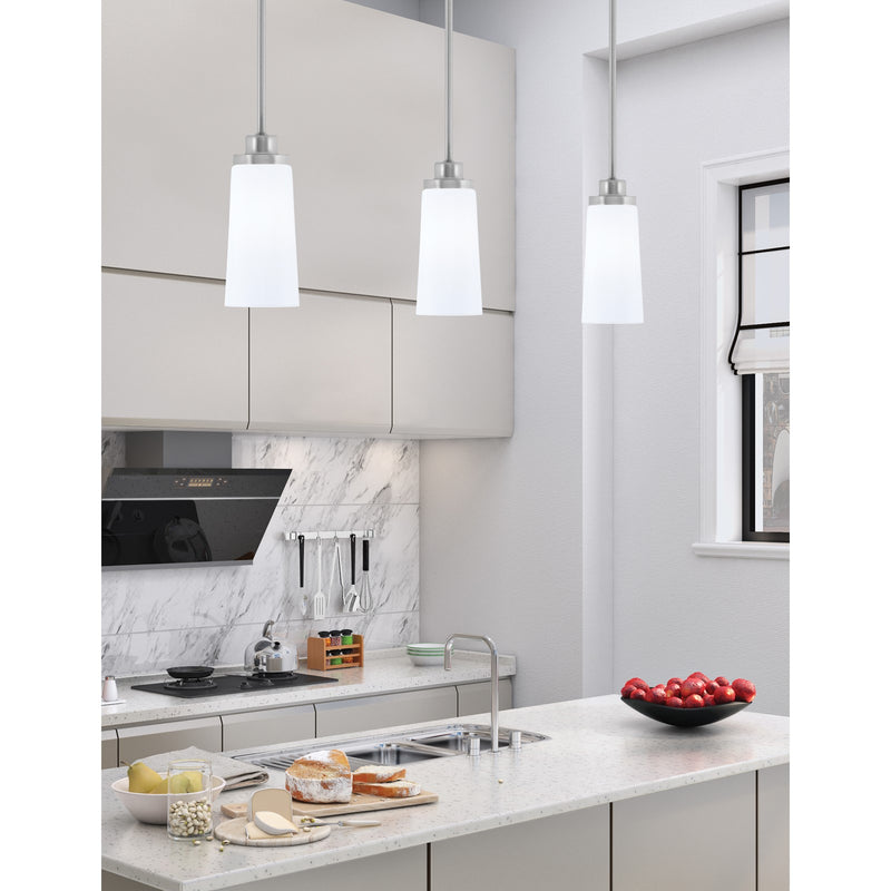 Toltec Odyssey 5in 1-Light Mini Pendant | Modern Brushed Nickel and White Opal Glass | Kitchen Island & Dining Room | Model 2601-BN-291