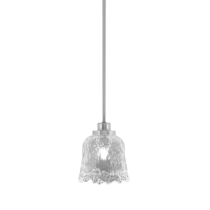 Toltec Odyssey 7in 1-Light Mini Pendant | Brushed Nickel and Clear Lava Glass | Kitchen Island & Dining Room | 7 x 8 in | Model 2601-BN-4230