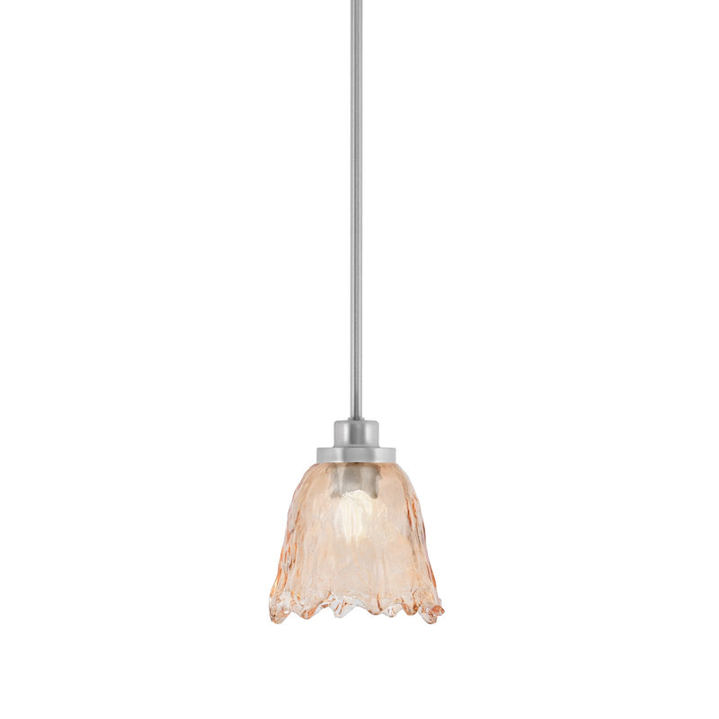 Toltec Odyssey 7in 1-Light Mini Pendant | Brushed Nickel and Amber Lava Glass | Kitchen Island & Dining Room | 7 x 8 in | Model 2601-BN-4233