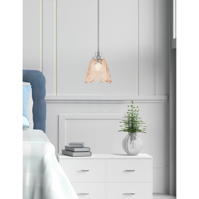 Toltec Odyssey 7in 1-Light Mini Pendant | Brushed Nickel and Amber Lava Glass | Kitchen Island & Dining Room | 7 x 8 in | Model 2601-BN-4233