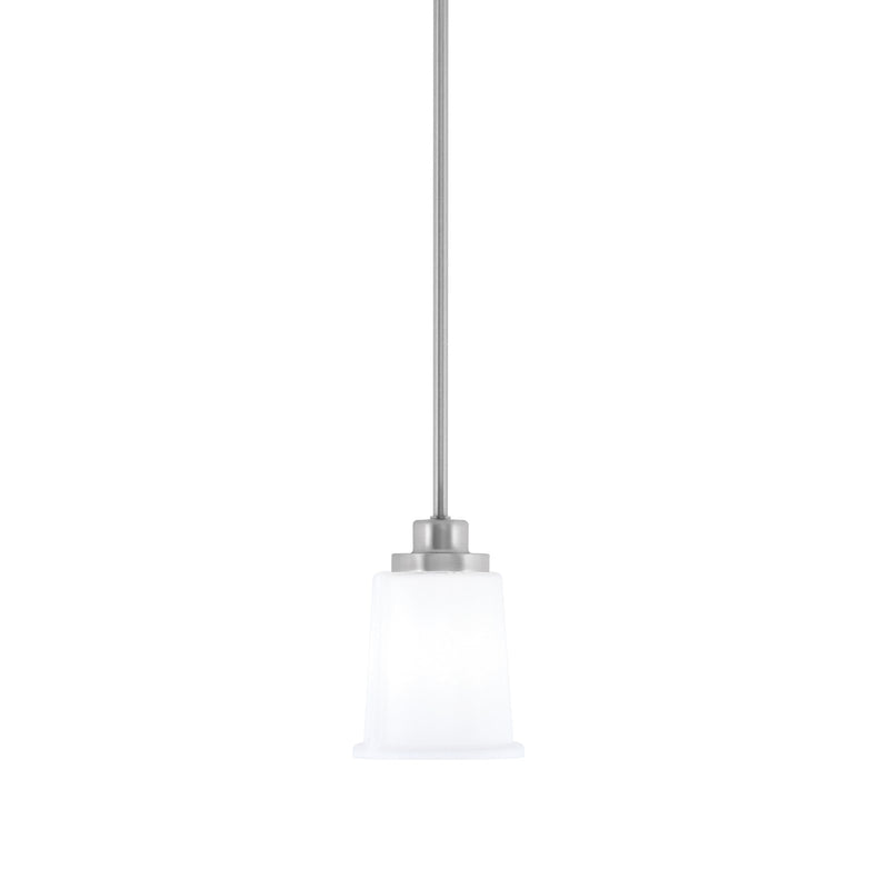 Toltec Odyssey 5in 1-Light Mini Pendant | Brushed Nickel and White Opal Glass | Kitchen Island & Dining Room | 5 x 7 in | Model 2601-BN-5031