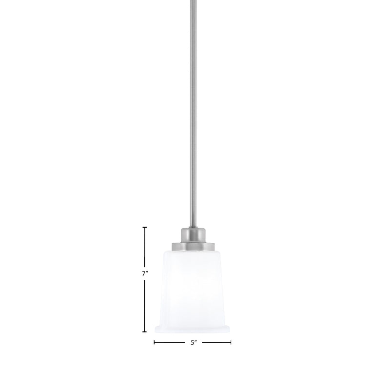 Toltec Odyssey 5in 1-Light Mini Pendant | Brushed Nickel and White Opal Glass | Kitchen Island & Dining Room | 5 x 7 in | Model 2601-BN-5031