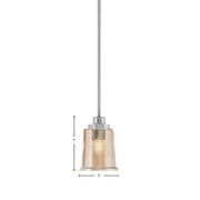 Toltec Odyssey 5in 1-Light Mini Pendant | Brushed Nickel and Amber Bubble Glass | Kitchen Island & Dining Room | 5 x 7 in | Model 2601-BN-5033