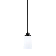 Toltec Odyssey 4.5in 1-Light Mini Pendant | Modern Matte Black and White Opal Glass | Kitchen Island & Dining Room | Model 2601-MB-261