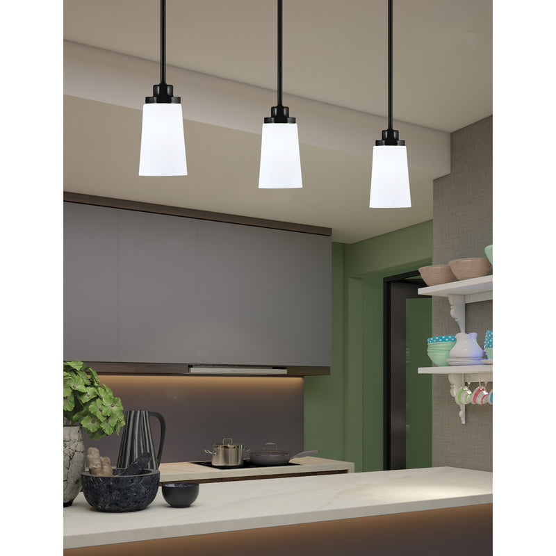 Toltec Odyssey 4.5in 1-Light Mini Pendant | Modern Matte Black and White Opal Glass | Kitchen Island & Dining Room | Model 2601-MB-261