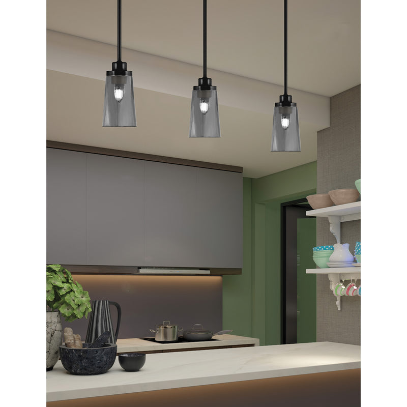 Toltec Odyssey 4.5in 1-Light Mini Pendant | Modern Matte Black and Smoke Bubble Glass | Kitchen Island & Dining Room | Model 2601-MB-262