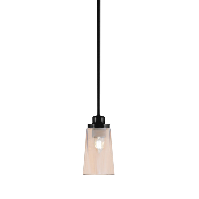 Toltec Odyssey 4.5in 1-Light Mini Pendant | Modern Matte Black and Amber Gradient Glass | Kitchen Island & Dining Room | Model 2601-MB-263