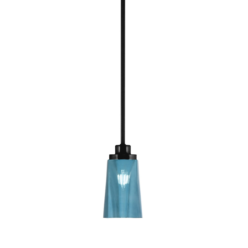 Toltec Odyssey 4.5in 1-Light Mini Pendant | Modern Matte Black and Blue Gradient Glass | Kitchen Island & Dining Room | Model 2601-MB-265