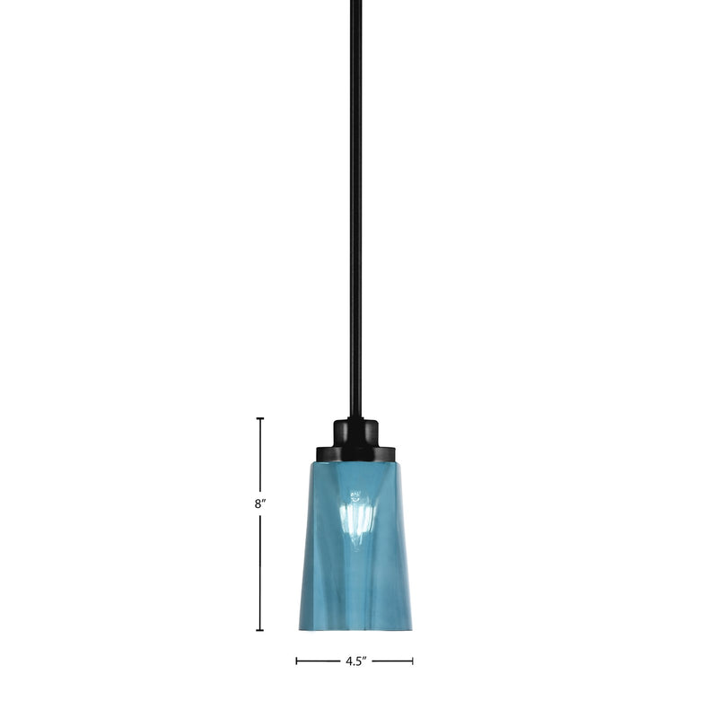 Toltec Odyssey 4.5in 1-Light Mini Pendant | Modern Matte Black and Blue Gradient Glass | Kitchen Island & Dining Room | Model 2601-MB-265