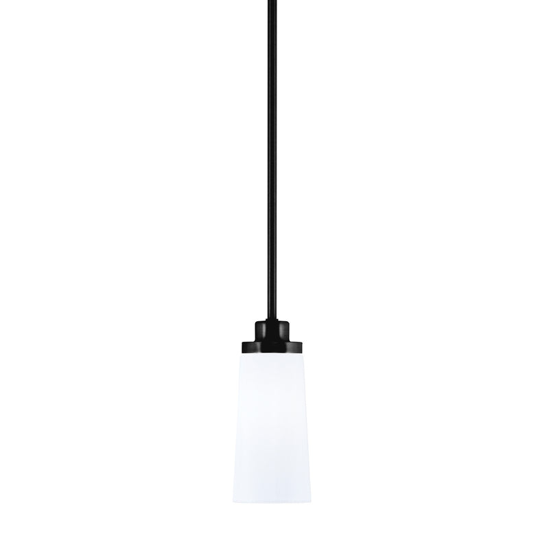 Toltec Odyssey 5in 1-Light Mini Pendant | Modern Matte Black and White Opal Glass | Kitchen Island & Dining Room | 5 x 11.25 in | Model 2601-MB-291