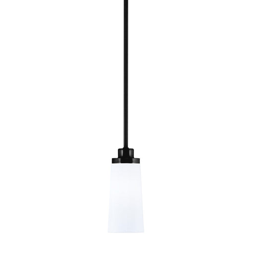 Toltec Odyssey 5in 1-Light Mini Pendant | Modern Matte Black and White Opal Glass | Kitchen Island & Dining Room | 5 x 11.25 in | Model 2601-MB-291