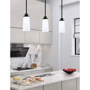 Toltec Odyssey 5in 1-Light Mini Pendant | Modern Matte Black and White Opal Glass | Kitchen Island & Dining Room | 5 x 11.25 in | Model 2601-MB-291