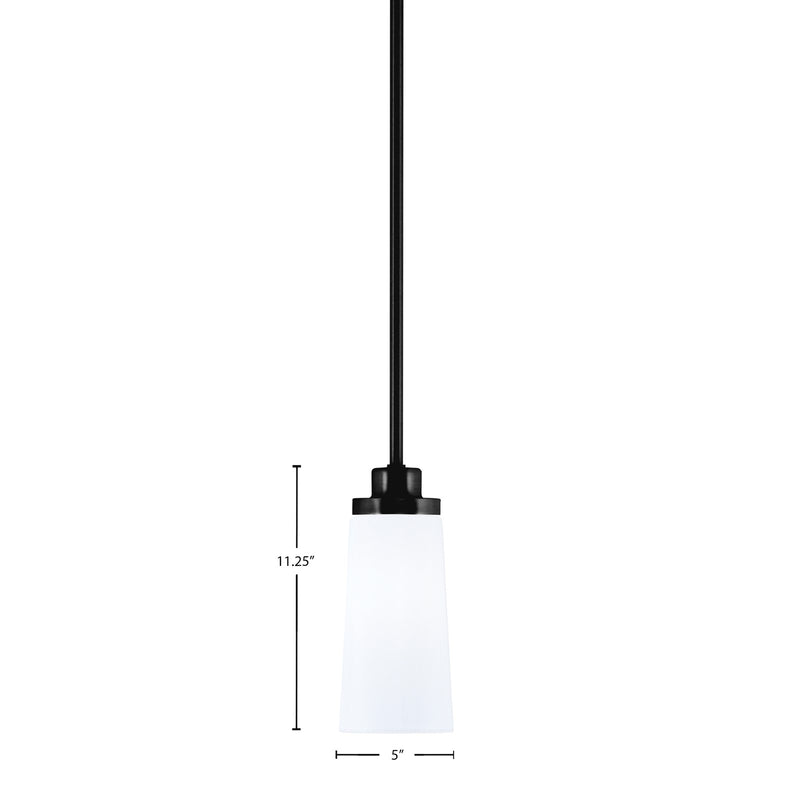 Toltec Odyssey 5in 1-Light Mini Pendant | Modern Matte Black and White Opal Glass | Kitchen Island & Dining Room | 5 x 11.25 in | Model 2601-MB-291