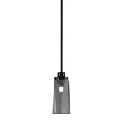 Toltec Odyssey 5in 1-Light Mini Pendant | Modern Matte Black and Smoke Bubble Glass | Kitchen Island & Dining Room | 5 x 11.25 in | Model 2601-MB-292