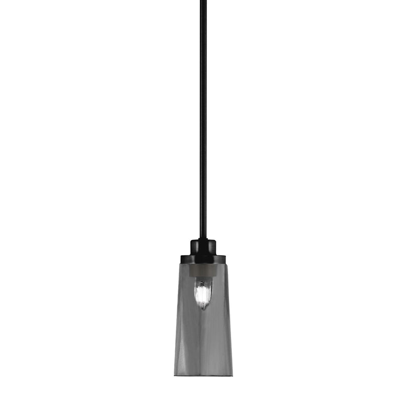 Toltec Odyssey 5in 1-Light Mini Pendant | Modern Matte Black and Smoke Bubble Glass | Kitchen Island & Dining Room | 5 x 11.25 in | Model 2601-MB-292